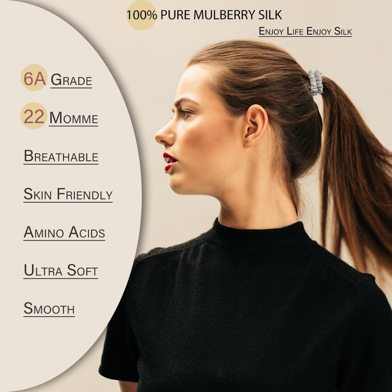 SEMRUE 100% Mulberry Silk Scrunchies, 4 PCS, 22 Momme, Brown - Protecting Hair from Damage, for Hair Sleep, Silk Hair Ties Elastics - Image 2